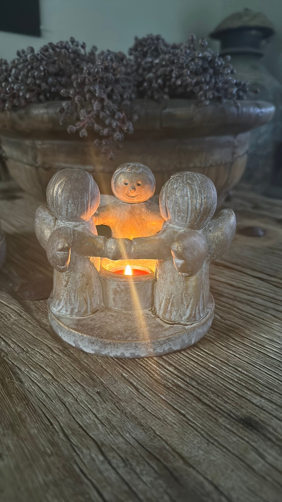 Betonnen Kandelaar met Engeltjes - 14x14x12 cm, Ophalen of Verzenden