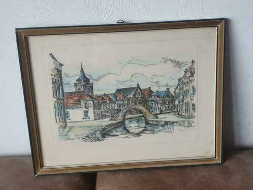 Aquarel woerden oude rijn voetbrug Kokie Molsbergen v 1961, Ophalen