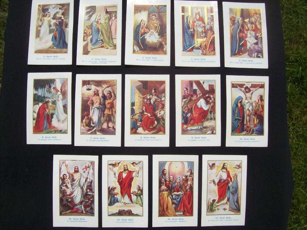 Serie religieuze plaatjes tekst Hongarije Katholiek jaren 50, Verzamelen, Ophalen of Verzenden, Zo goed als nieuw, Kaart of Prent