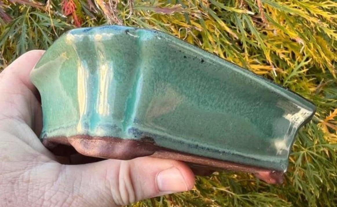 Bonsai schaal Turquoise geglazuurd aardewerk 14,1x11,3x4, Ophalen of Verzenden, Zo goed als nieuw, Aardewerk, Rechthoekig