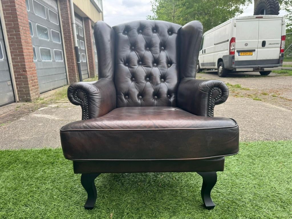 Bankstel CHESTERFIELD 3+2 zit bank+ fauteuil bruin leer, Ophalen, Geen, Pahest@hotmail.nl, Design