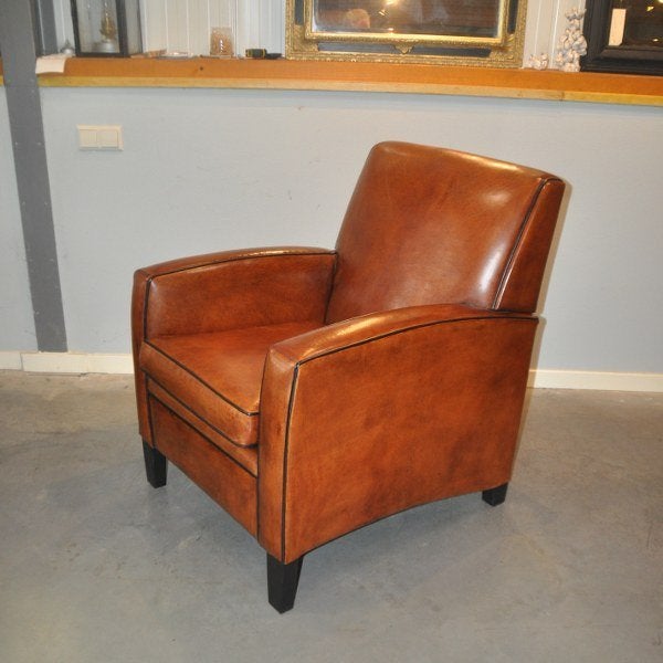 Strakke schapenlederen fauteuil Lounge Atelier, Ophalen of Verzenden, Gebruikt, Leer