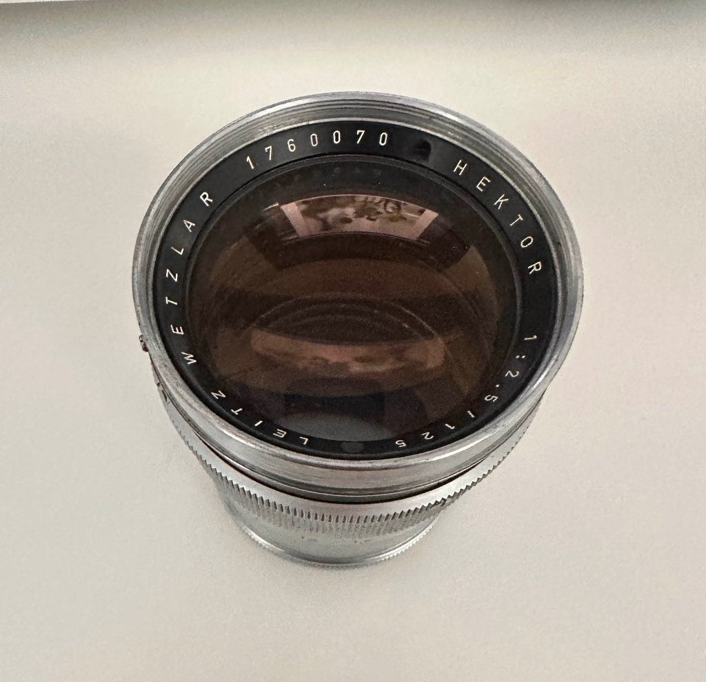 Leica f2.5 125mm Hektor LTM met zonnekap en deksel, Gebruikt, Leica, Leica M-mount, Handmatige focus