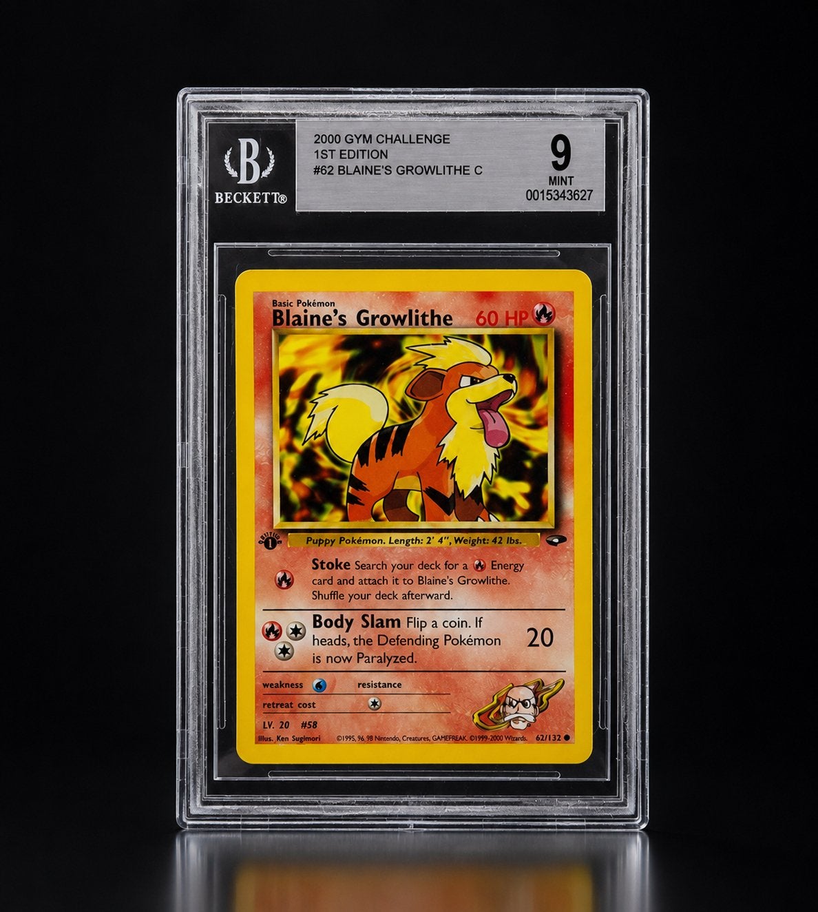 Blaine's Growlithe | 1st Edition | Beckett 9, Verzenden, Zo goed als nieuw, Losse kaart