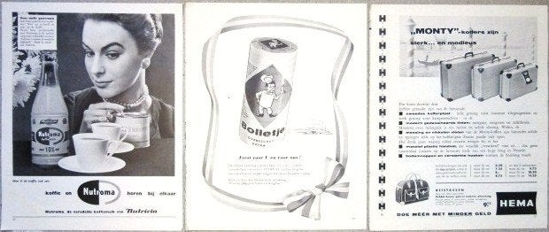 Advertenties reclames van juni 1957 Hema Maggi Teddy Knorr, Ophalen of Verzenden, Gebruikt, Overige typen