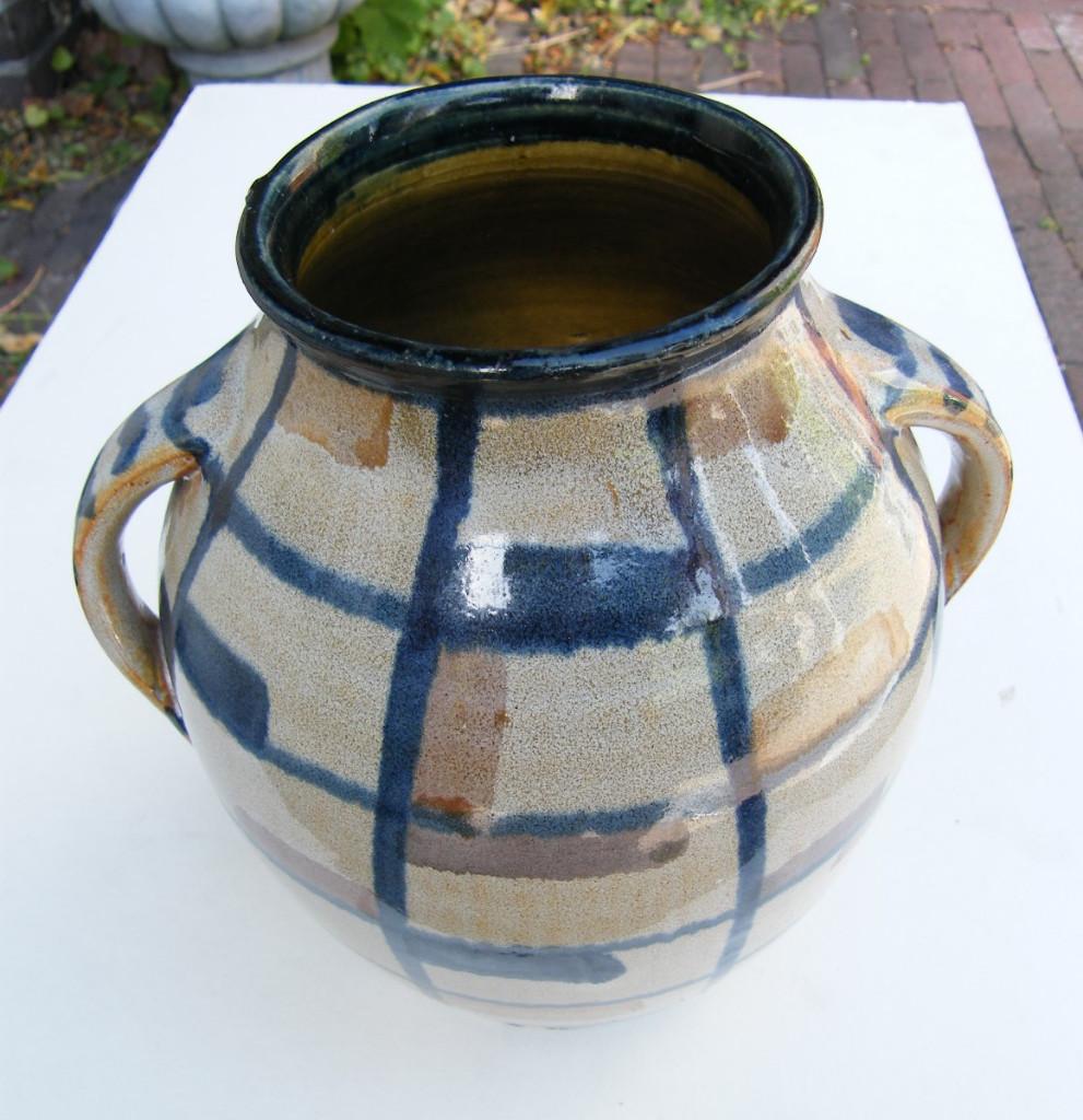 Keramieke pot met oren blauw geruit, Ophalen of Verzenden