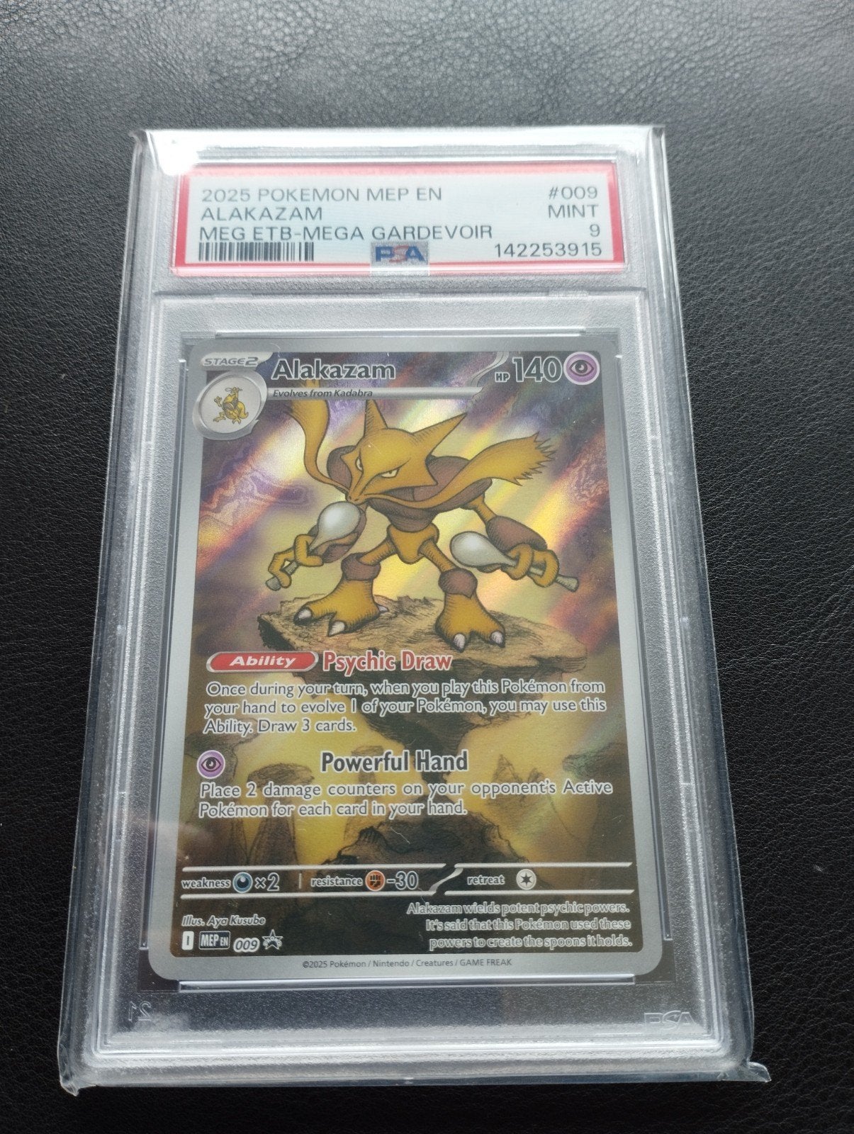 Alakazam Holo Pokemon kaart PSA9 ME ETB Promo, Ophalen of Verzenden, Zo goed als nieuw