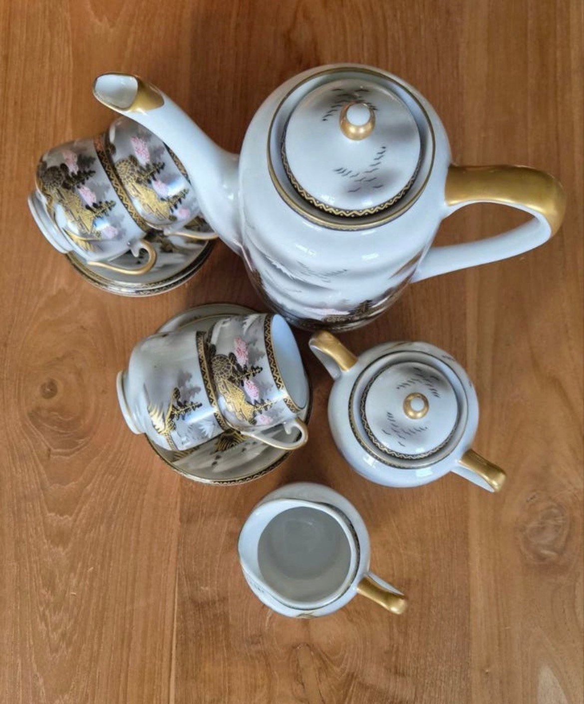 Vintage Kutani Ohno theeservies Geisha lithofaan porselein., Ophalen