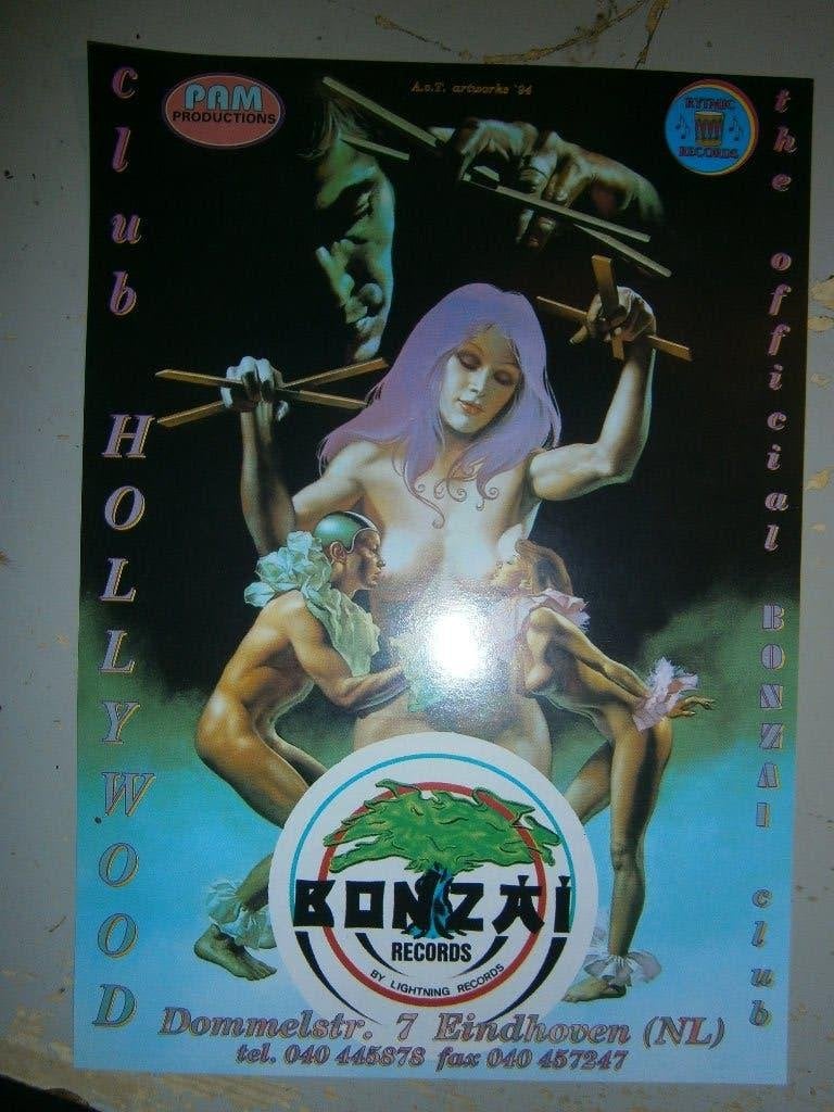 Club Hollywood Eindhoven – Bonzai Records – Full‑color flyer, Ophalen, Rechthoekig Staand, A4 of kleiner, Zo goed als nieuw