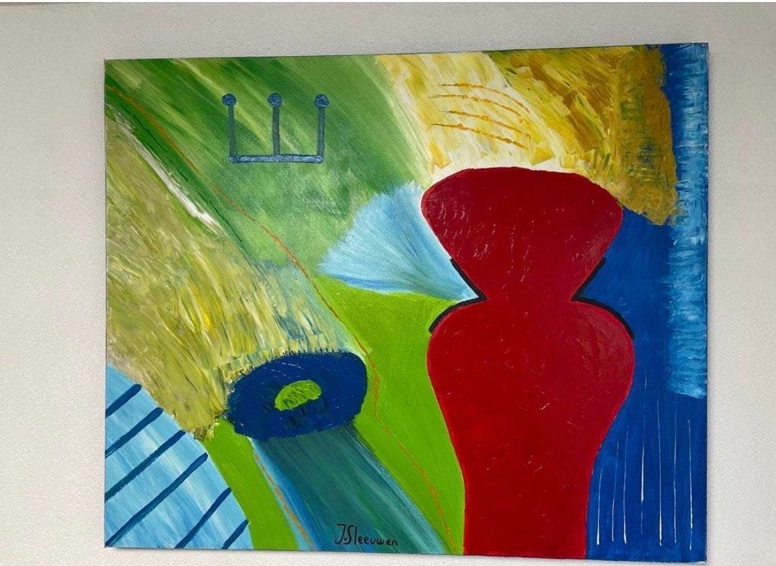 Schilderij van Jessica v Sleeuwen- Levendige Kleuren, Antiek en Kunst, Ophalen