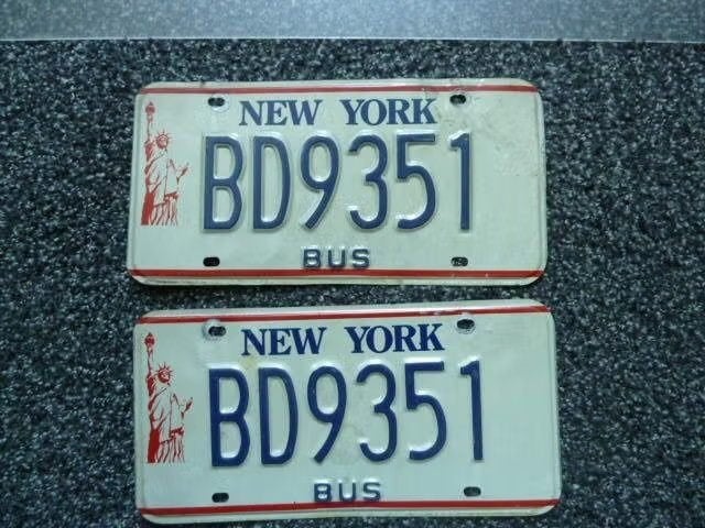 Paar License plates / kentekenplaten New York Bus USA, Verzenden, Gebruikt, Auto's