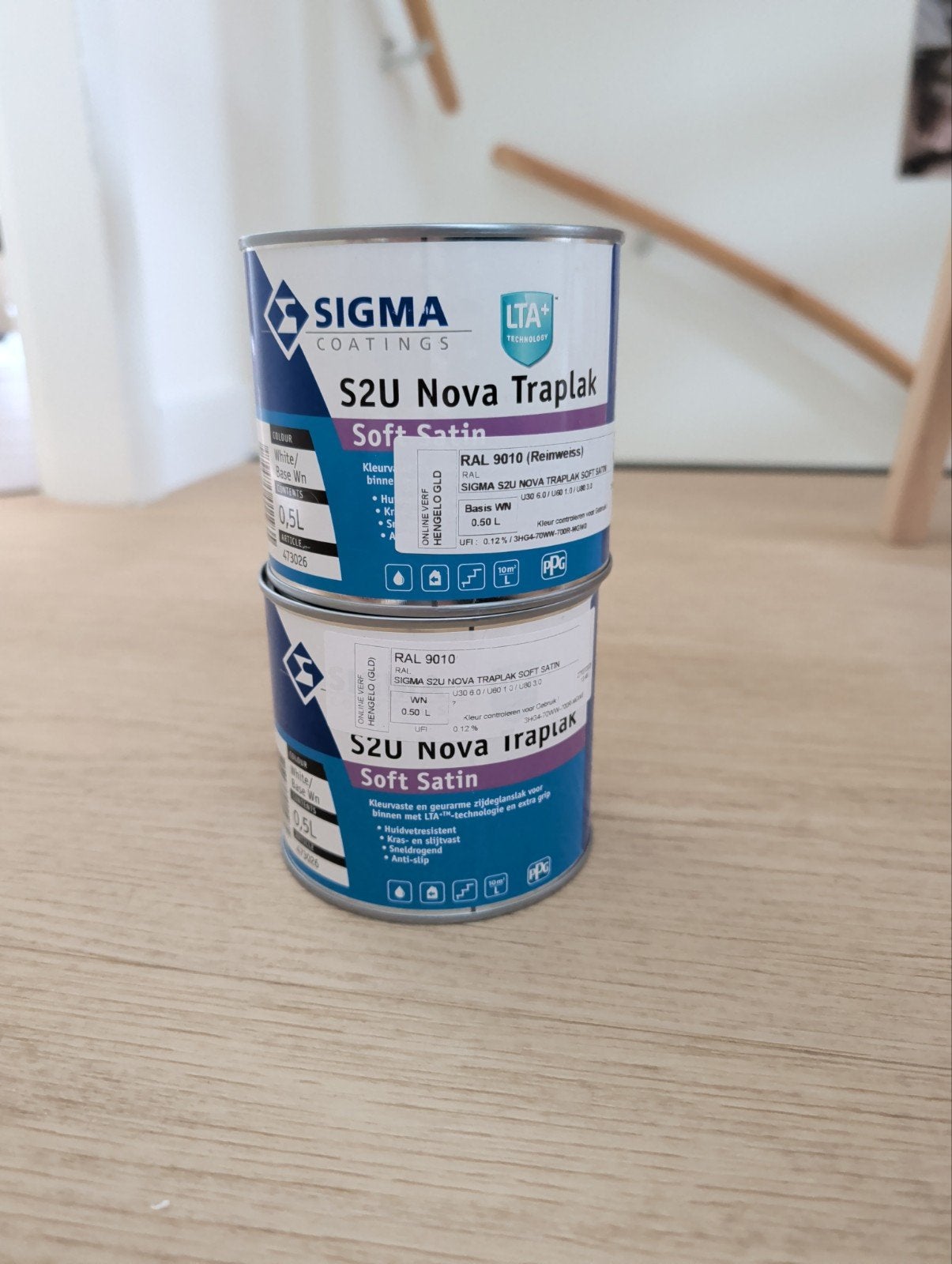2x 500ml Sigma S2U Nova Traplak RAL 9010, Wit, Nieuw, Ophalen of Verzenden, Lak