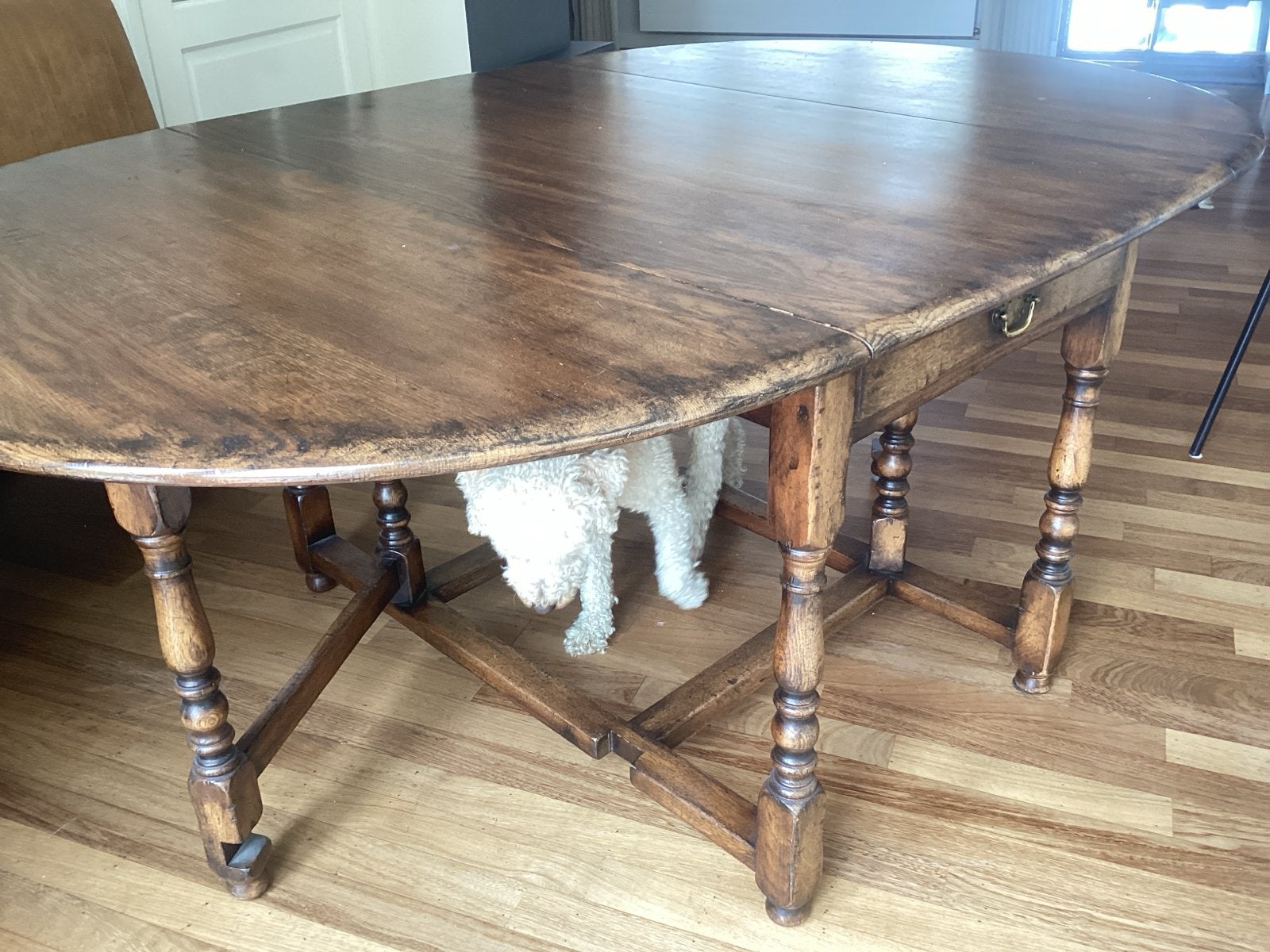 Antieke houten klaptafel met lade, Ophalen of Verzenden