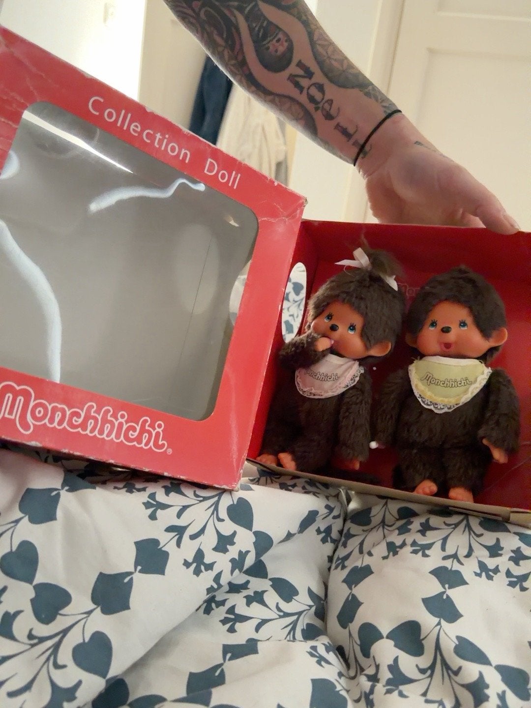 Vintage Monchhichi duo in originele doos, Ophalen of Verzenden, Zo goed als nieuw, Overige typen