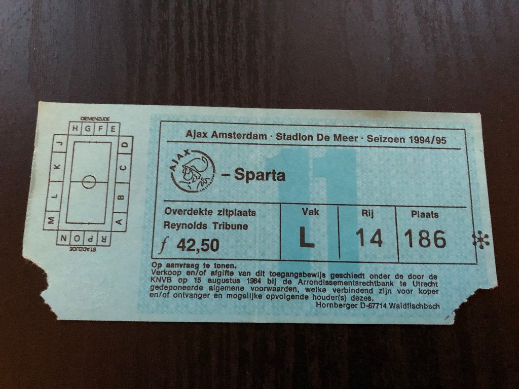 Ticket Ajax - Sparta seizoen 1994/1995, Ophalen of Verzenden, Zo goed als nieuw, Ajax, Overige typen