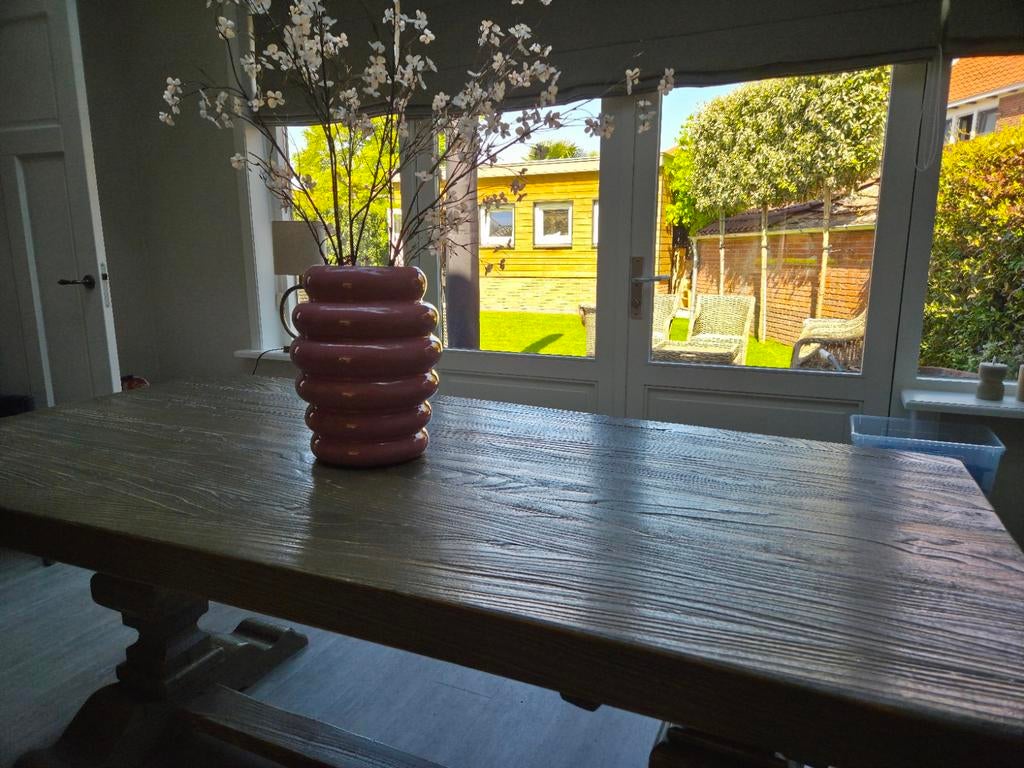 Fraaie houten kloostertafel 200x97 cm, vergrijsd, Huis en Inrichting, Tafels | Eettafels, Gebruikt, Kloostertafel, Vijf personen of meer