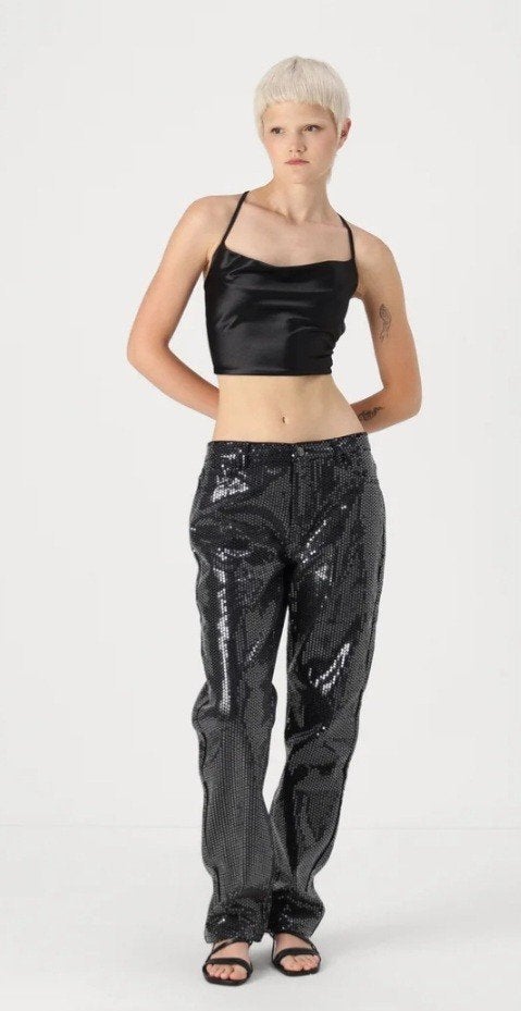 ONLY Onljaci-Zera Broek Maat L Lengte 32 Zwarte Glitter, Kleding | Dames, Broeken en Pantalons, Ophalen of Verzenden