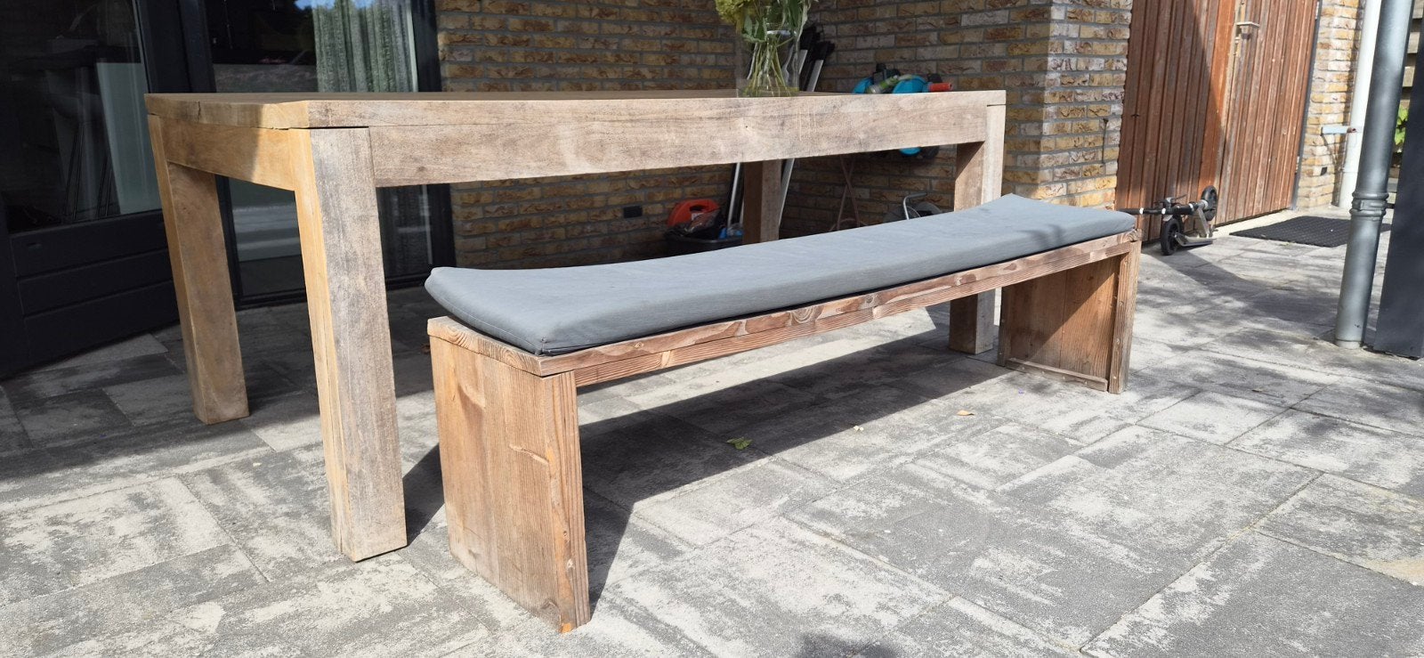 Robuuste Teakhouten Tuintafel met Bank, Ophalen, Gebruikt, Rechthoekig, Teakhout