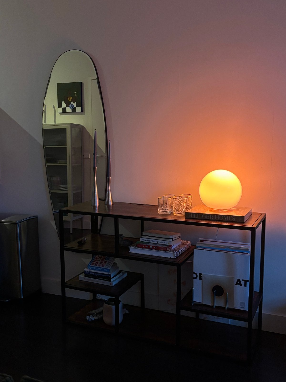 Vintage console tafel mango hout & zwart metaal, Ophalen, Gebruikt