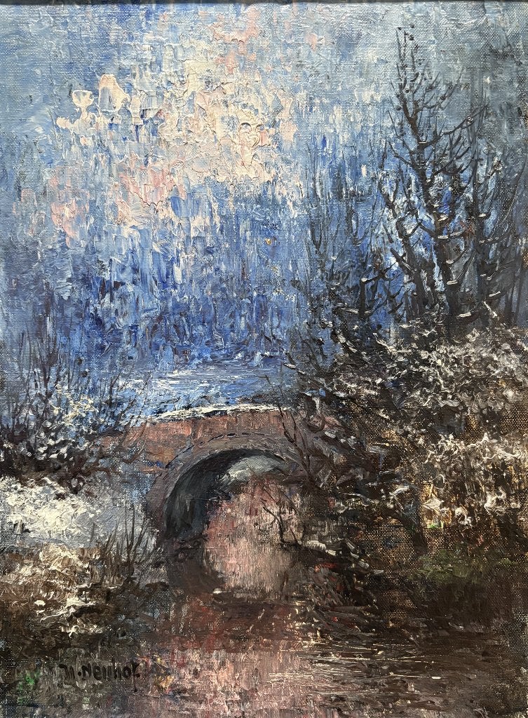 Waltère Neuhof (1904-1982) -Brug bij maanlicht, Antiek en Kunst, Kunst | Schilderijen | Klassiek, Doek, Ophalen of Verzenden, Landschap