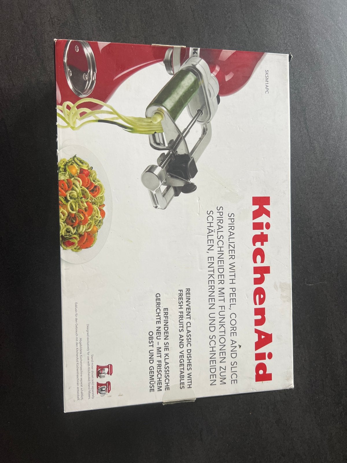 KitchenAid Spiraalsnijder met schil-, ontkern- en snijfuncti, Ophalen of Verzenden, Zo goed als nieuw, 3 snelheden of meer