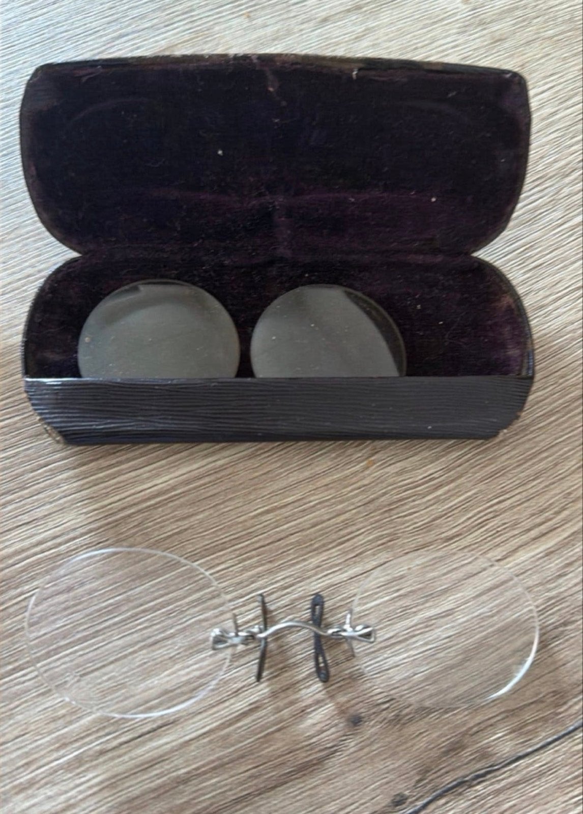 Vintage pince-nez leesbril met etui, Overige merken, Gebruikt, Zwart, Ophalen of Verzenden