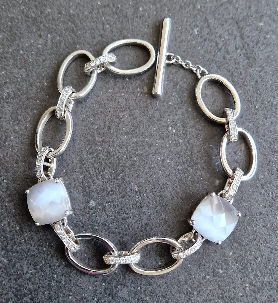 Prachtige ZINZI zilveren (925) armband CATSEYE en ZIRKONIA, Ophalen, Zo goed als nieuw, Met bedels of kralen, Zilver