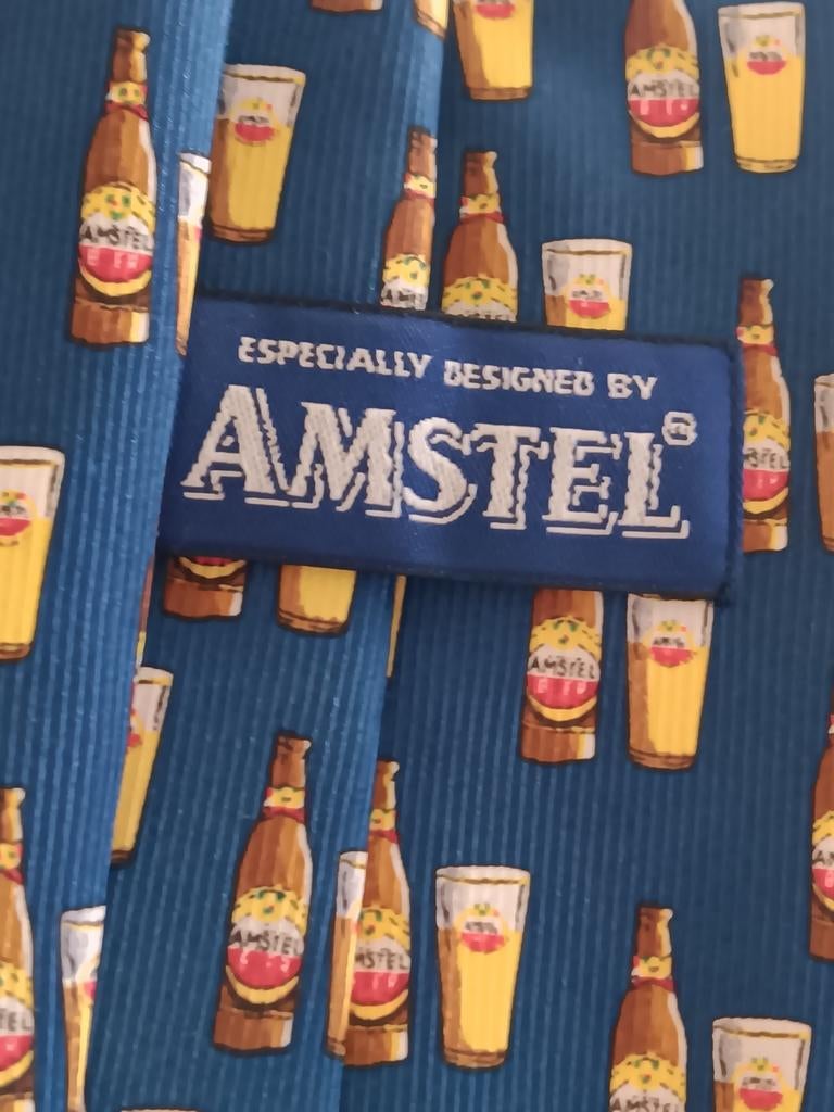 Amstel Stropdas - Blauw met glazen en flesjes patroon, Blauw, Amstel, Nieuw, Ophalen of Verzenden