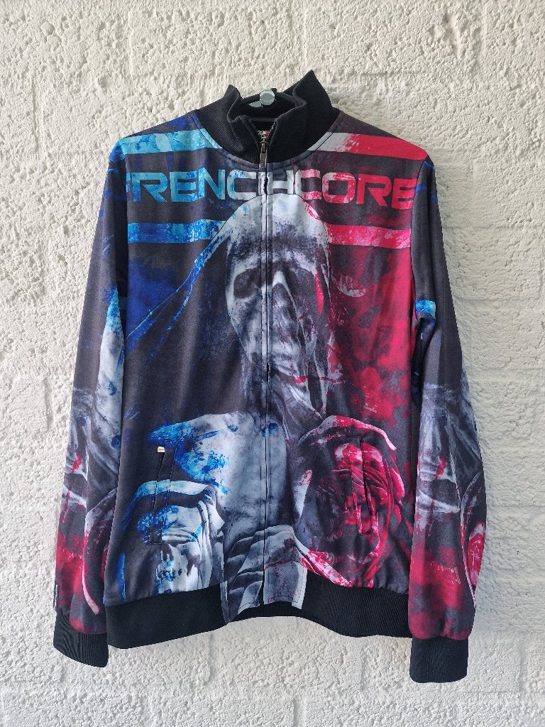 Frenchcore vest skull print S/M hardcore, Ophalen of Verzenden, Zo goed als nieuw, Blauw