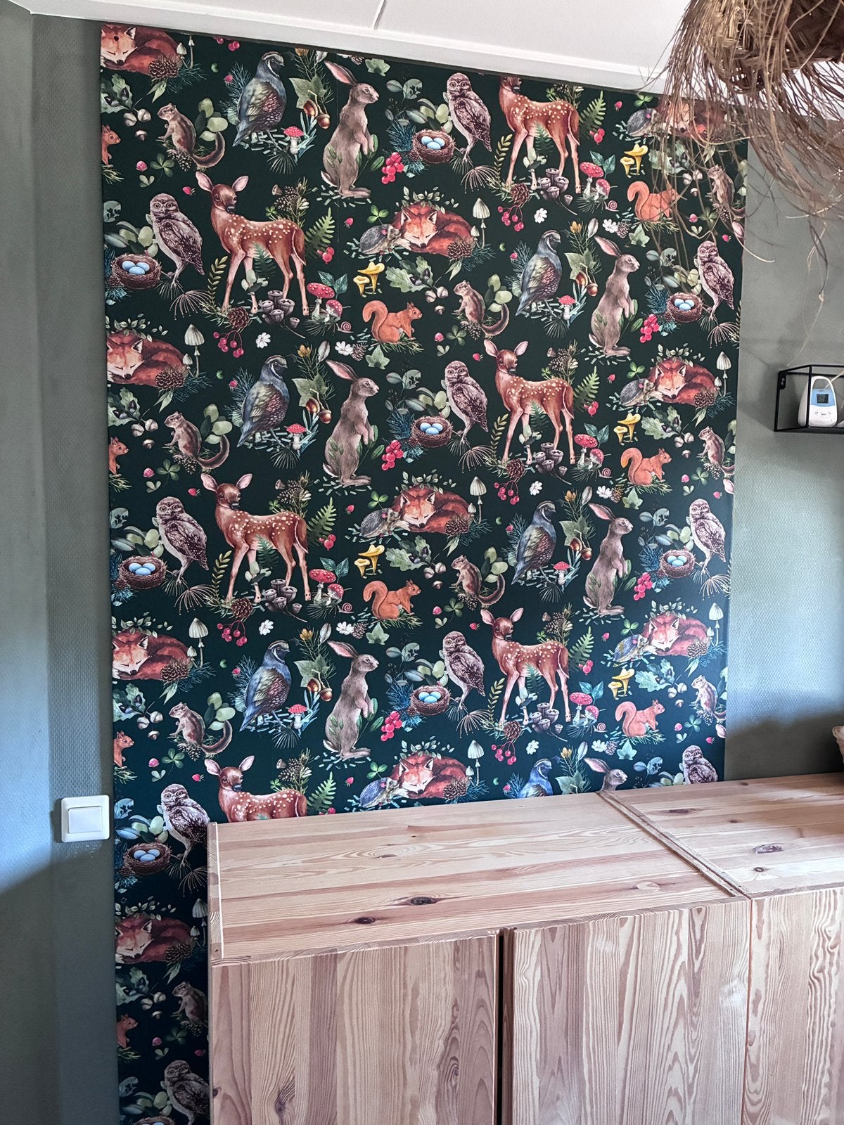 Plaat hout met behang bosdieren, Ophalen, Vliesbehang
