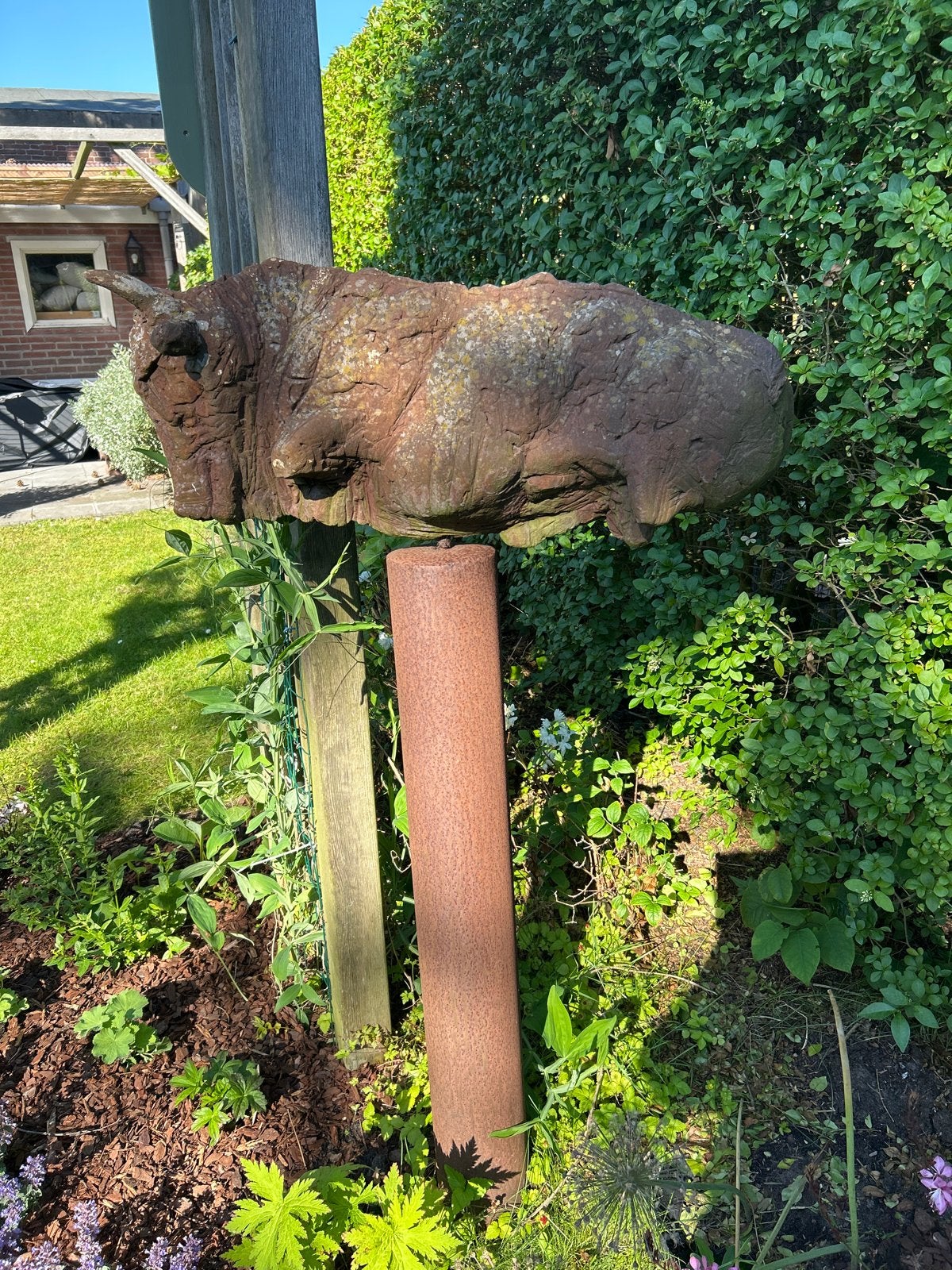 Bronzen Stier Beeld - Uniek Kunstobject voor Buiten, Ophalen, 50 - 100 cm, Beeld, Bruin