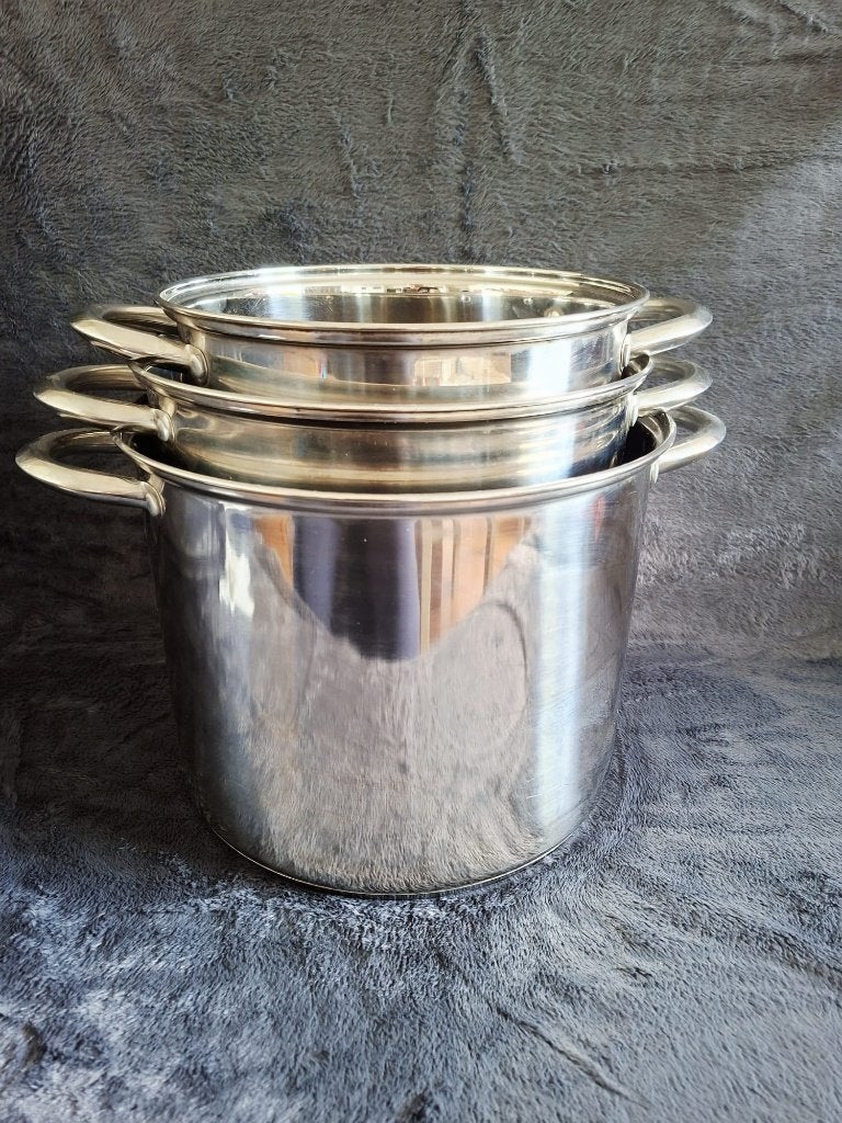 3 grote kookpannen kookpan soeppan RVS, Gebruikt, Pannenset, Ophalen of Verzenden, Rvs