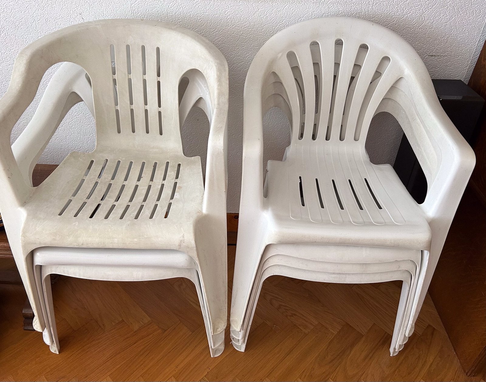 7 tuinstoelen/stapelstoelen, Tuin en Terras, Ophalen, Gebruikt, Kunststof