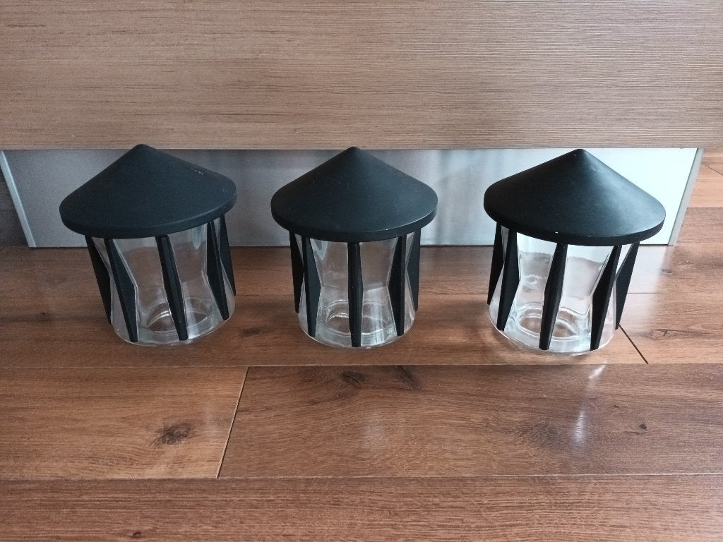 3 glazen lampenkappen voor buiten glas zwart zwarte lantaarn, Gebruikt, Overige typen, Ophalen of Verzenden, Glas