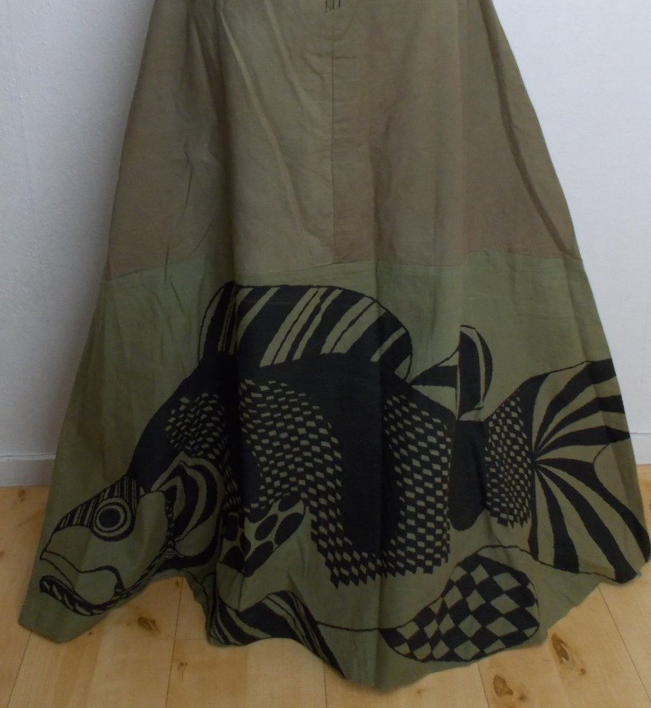 Scandinavische handbedrukte jurk met vis print v Danskina! M, Kleding | Dames, Maat 38/40 (M), Verzenden, Zo goed als nieuw, Onder de knie