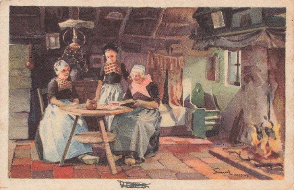 Veluws binnenhuisje, Klederdracht, Verzamelen, Ansichtkaarten | Nederland, Ophalen of Verzenden, 1940 tot 1960, Gelopen, Gelderland