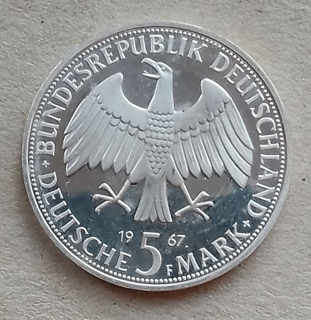 Duitsland, 5 mark 1967 F, Ophalen of Verzenden, Duitsland, Losse munt, Zilver