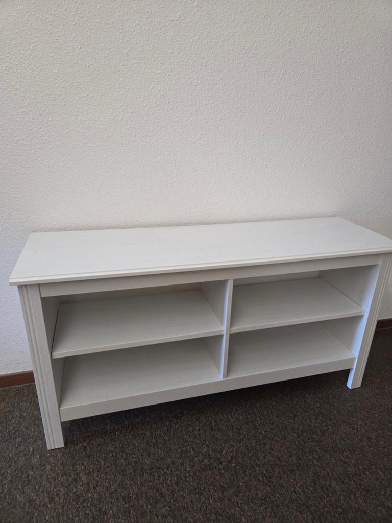 Witte TV-meubel / Dressoir met open vakken, Ophalen, Gebruikt, 100 tot 150 cm, Modern, Tijdloos