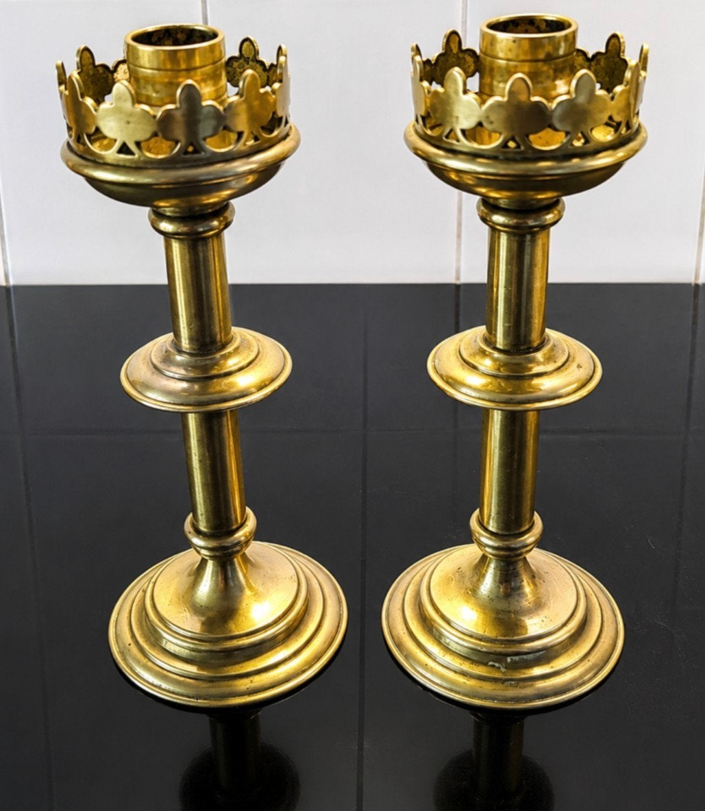2 antieke verfijnde kandelaars 1880/1920, Ophalen of Verzenden, Koper of Brons