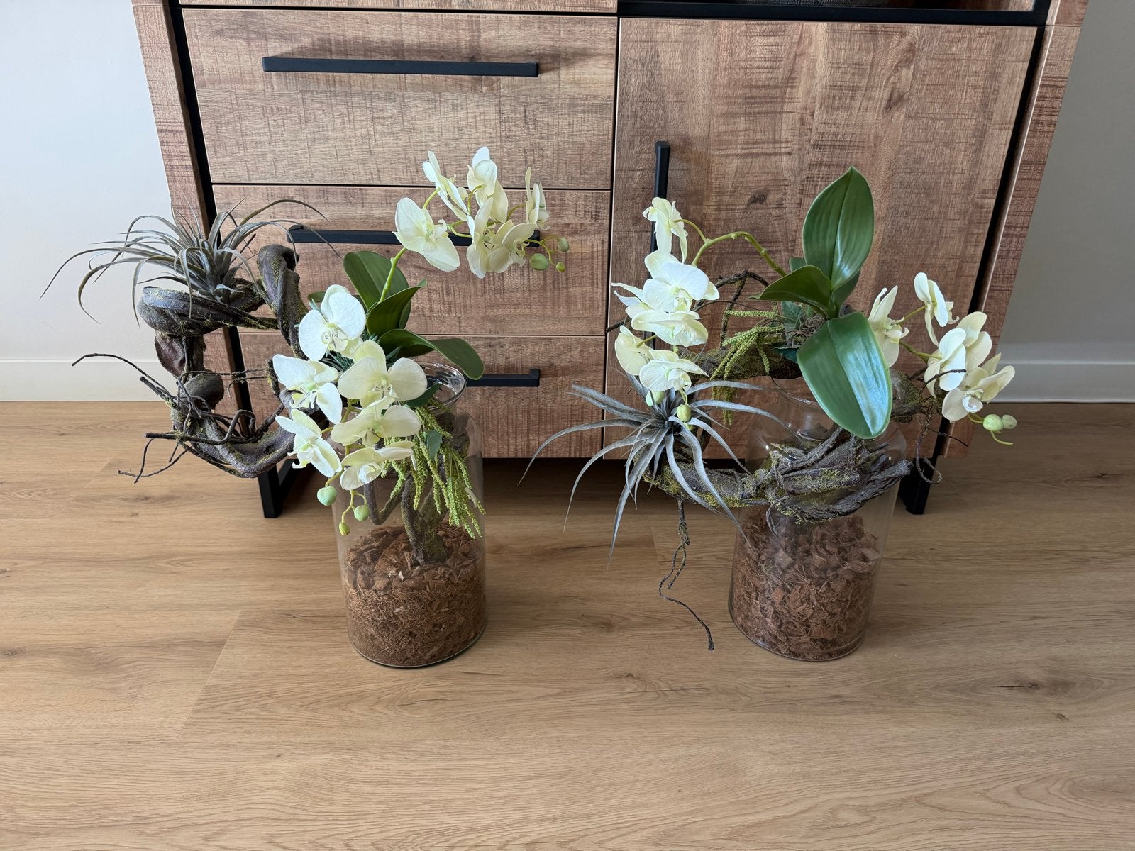 Decoratieve Kunstplanten in Glazen Vaas - Set van 2, Ophalen, Binnen, Kunstplant, Zo goed als nieuw