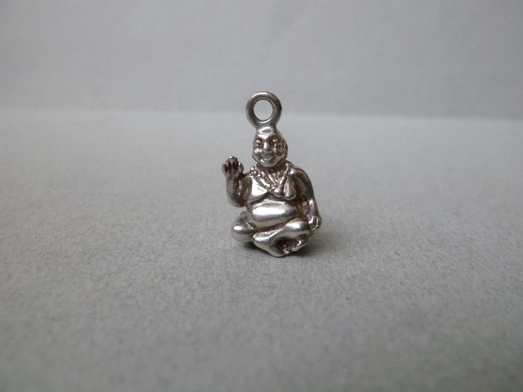 Oude bedel zilver Lachende Boeddha, Verzenden, Zilver, Hanger