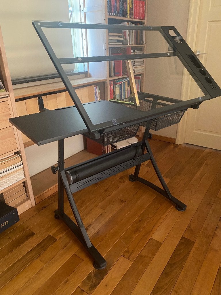 Tekentafel - 120 x 60 x 90 cm - kantelbaar - glazen blad, Ophalen, Zo goed als nieuw, Minder dan 130 cm