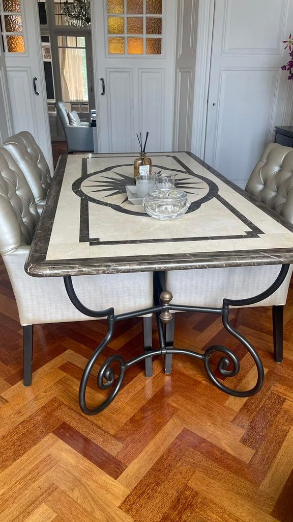 Exclusieve marmeren design tafel -bronzen onderstel ect, Ophalen, Overige materialen, 50 tot 100 cm, Vijf personen of meer