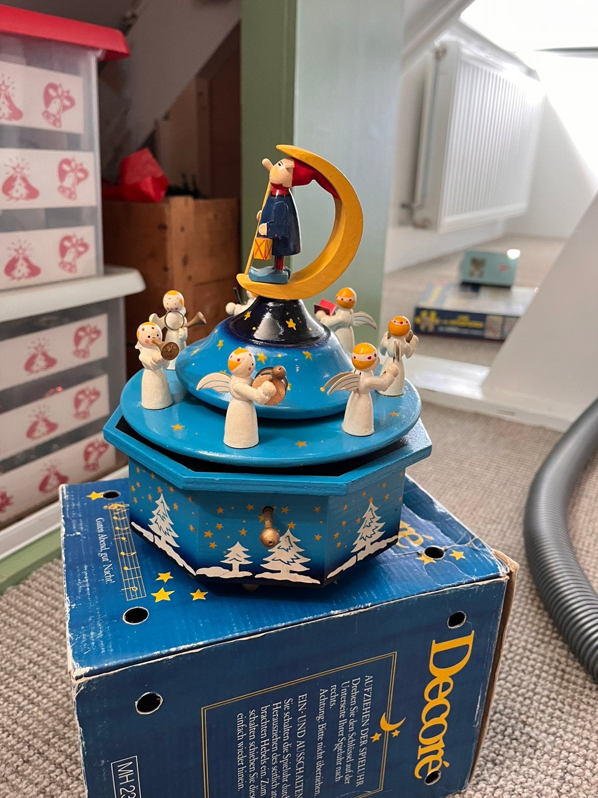 Ertsgebergte muziekdoos maanvader met engelen, Diversen, Kerst, Ophalen of Verzenden, Gebruikt