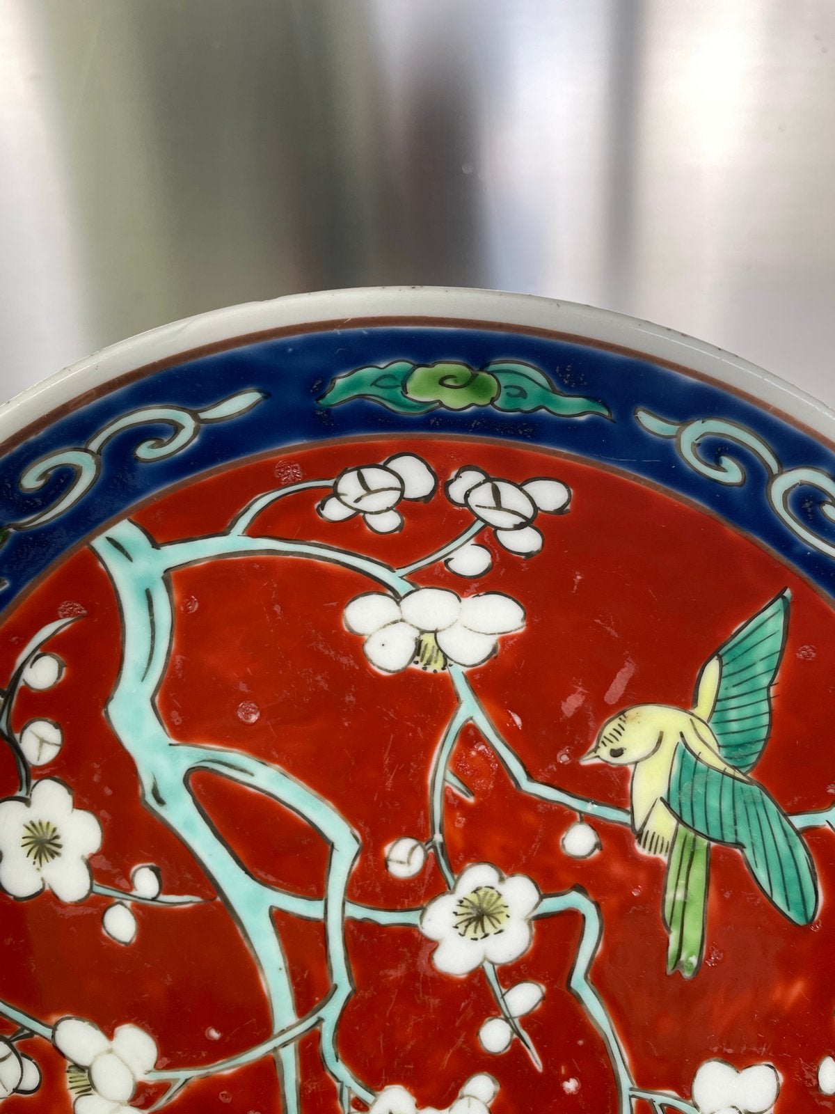 Antiek Japans Nippon Porseleinen Bord met Vogel en Bloem, Ophalen of Verzenden