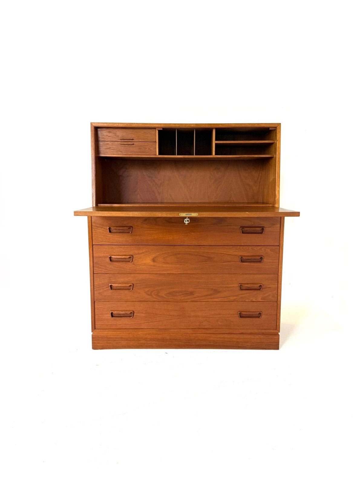 Vintage secretaire model 695, Arne Wahl Iversen ‘60, Vintage retro buisframe design rotan webbing papercord deens, Arne Wahl Iversen