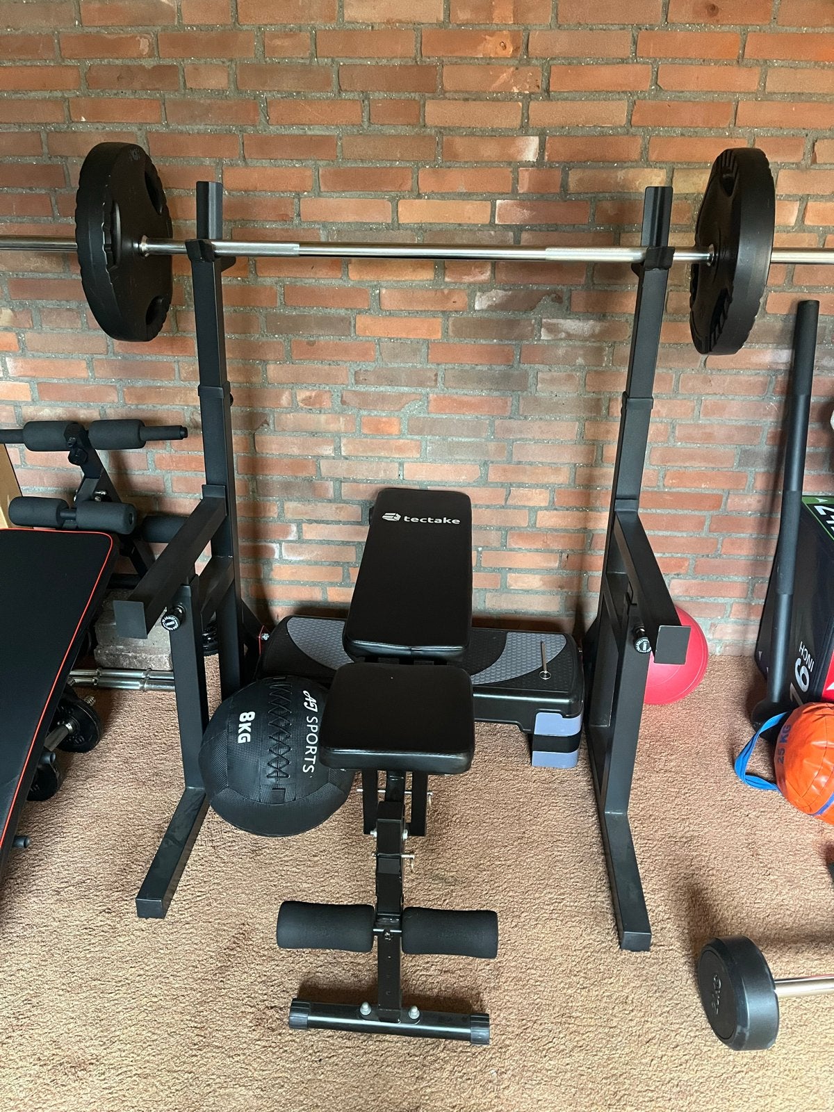 Gorilla Sports Halterset met Tectake Halterbank - Perfecte s, Ophalen, Zo goed als nieuw, Armen, Halterset