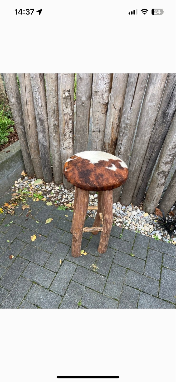 Unieke kruk van hout en koeienhuid, Ophalen of Verzenden, Gebruikt, Hout