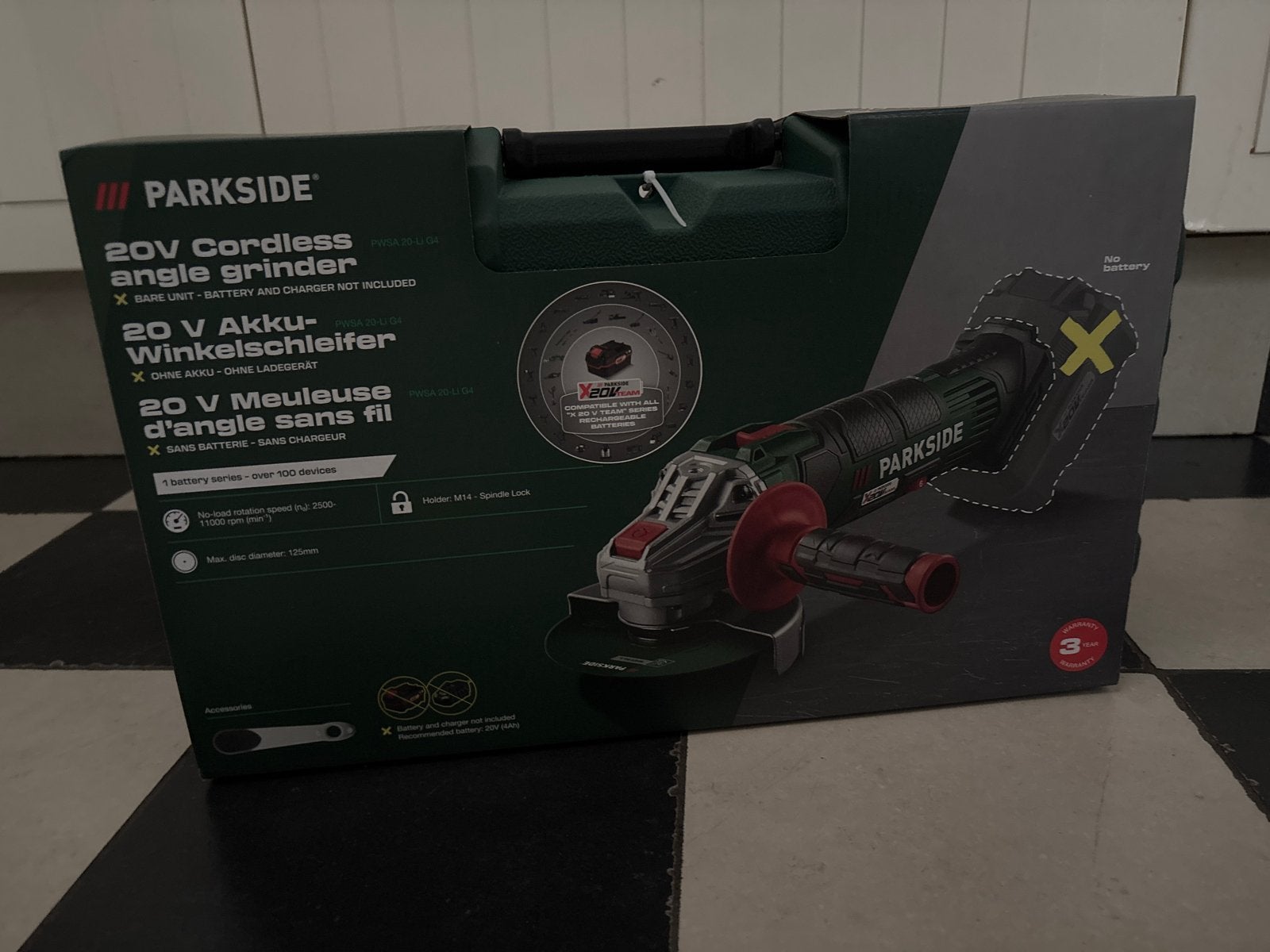 Parkside 20V Accu-Winkelslijper - Nieuw in doos, Ophalen of Verzenden, Nieuw, Minder dan 700 watt, Haakse handslijpmachine