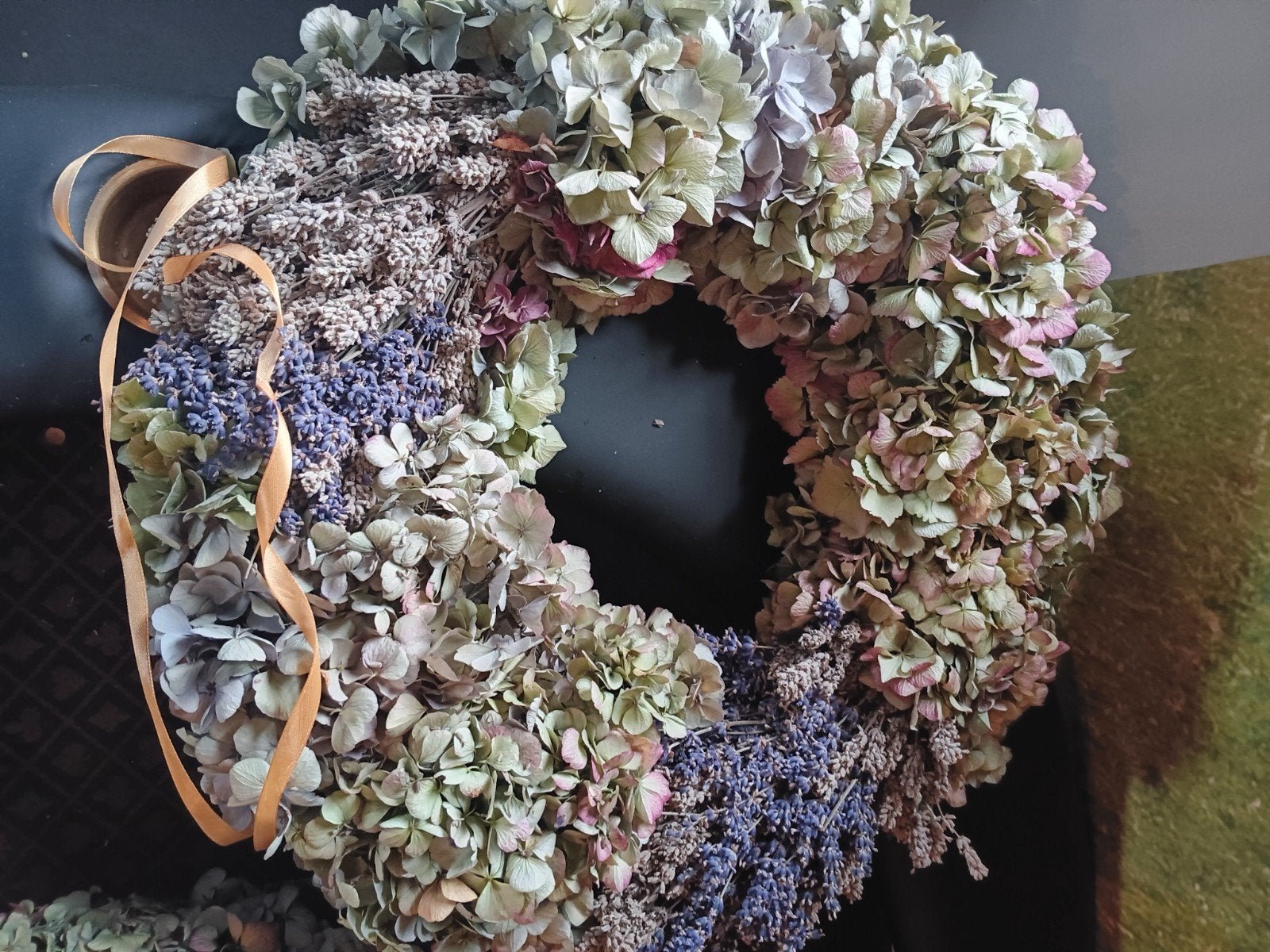 Handgemaakte Hortensia Krans - Unieke Decoratie, Huis en Inrichting, Ophalen of Verzenden, Nieuw, Krans, Natuurlijk materiaal